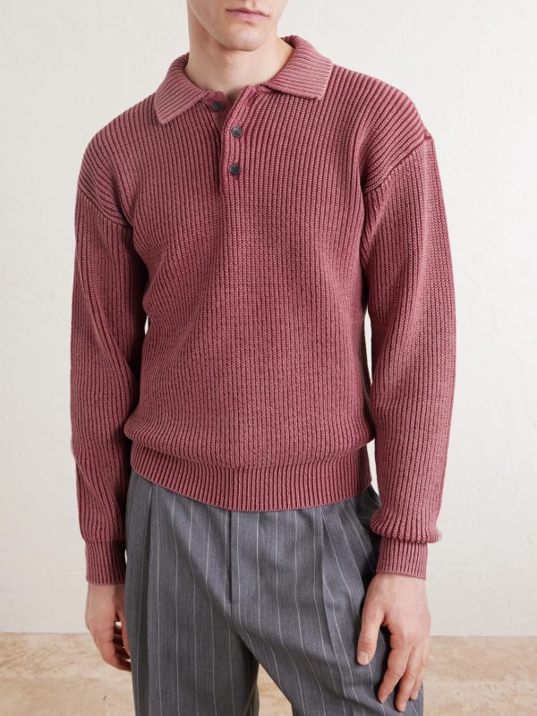 Knitted Cotton-Blend Polo Sweater - FR