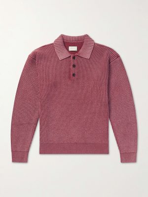 Knitted Cotton-Blend Polo Sweater