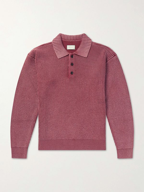 Knitted Cotton-Blend Polo Sweater