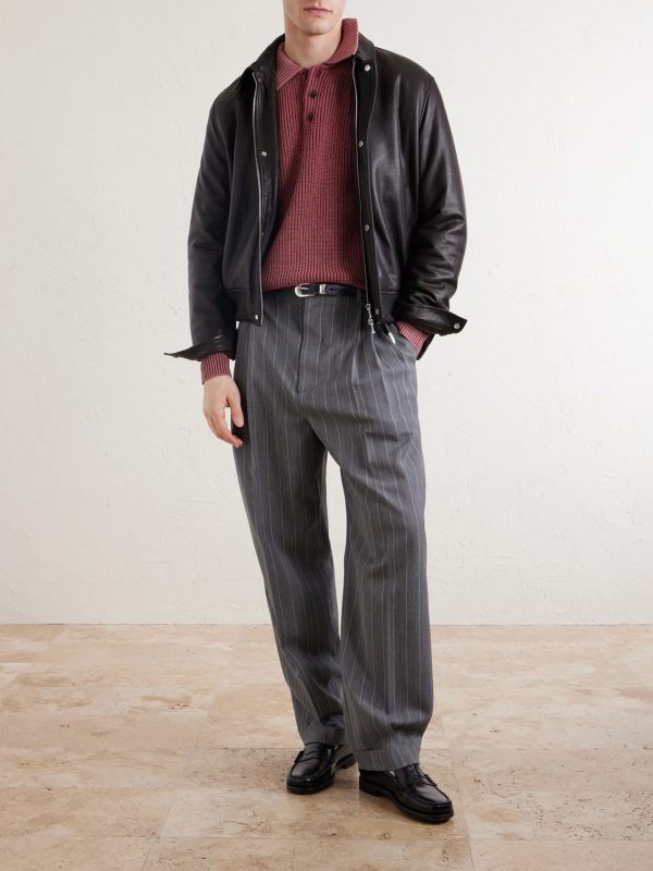 Knitted Cotton-Blend Polo Sweater - OU