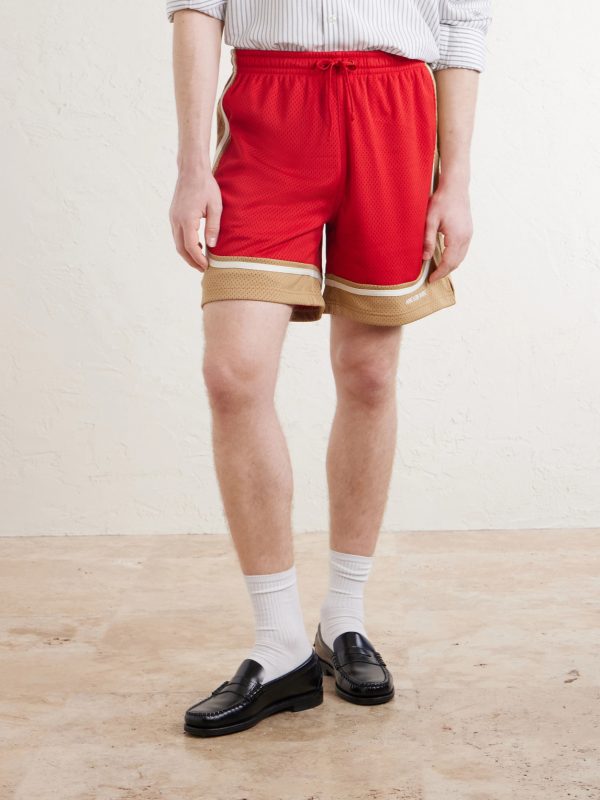 Novelty Straight-Leg Logo-Embroidered Mesh Drawstring Shorts - FR
