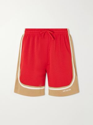 Novelty Straight-Leg Logo-Embroidered Mesh Drawstring Shorts