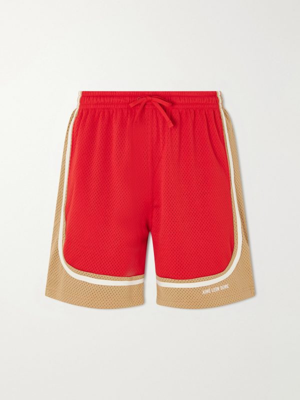 Novelty Straight-Leg Logo-Embroidered Mesh Drawstring Shorts