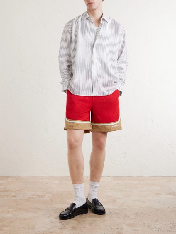 Novelty Straight-Leg Logo-Embroidered Mesh Drawstring Shorts - OU