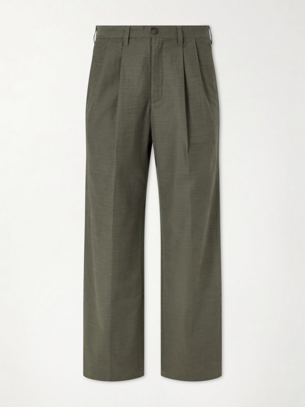 Straight-Leg Pleated Cotton Trousers Straight-Leg Pleated Cotton Trousers