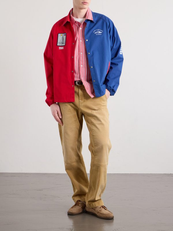 Logo-Print Colour-Block Cotton Overshirt - OU Logo-Print Colour-Block Cotton Overshirt - OU