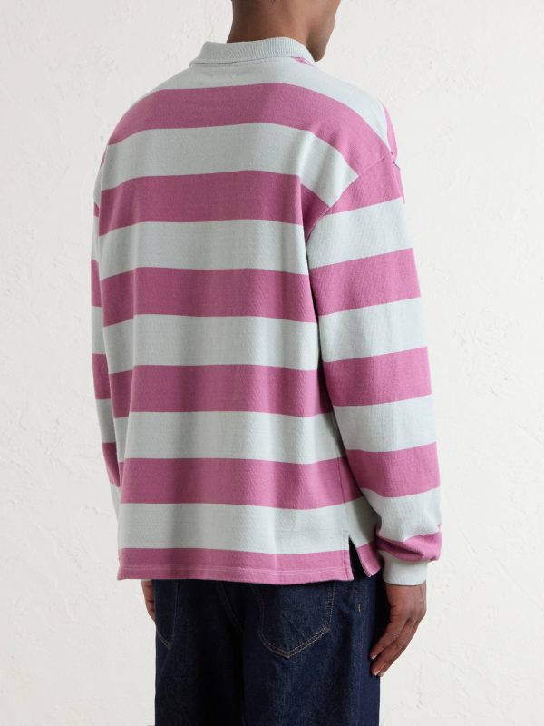 Striped Cotton-Jersey Polo Sweater - BK Striped Cotton-Jersey Polo Sweater - BK