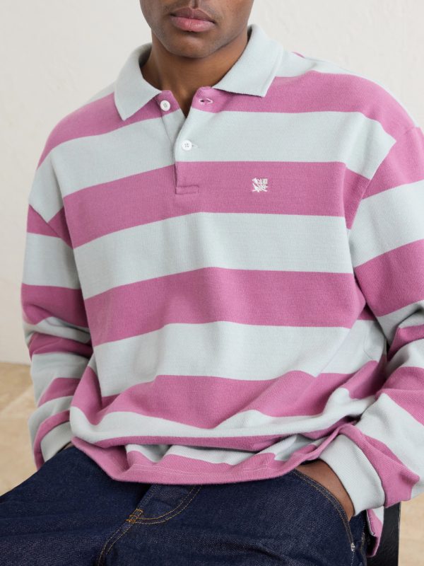 Striped Cotton-Jersey Polo Sweater - CU Striped Cotton-Jersey Polo Sweater - CU
