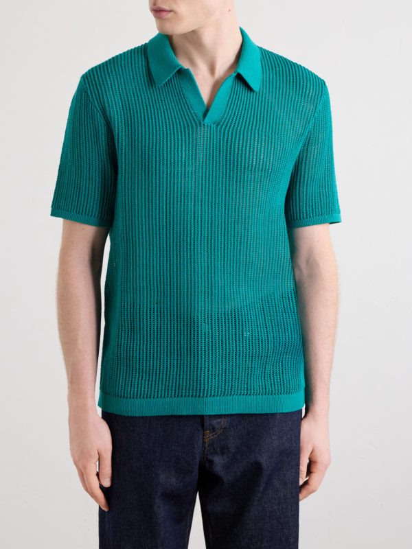 Open-Collar Open-Knit Cotton Polo Shirt - FR Open-Collar Open-Knit Cotton Polo Shirt - FR