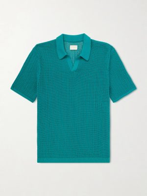 Open-Collar Open-Knit Cotton Polo Shirt