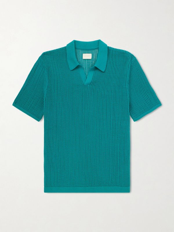 Open-Collar Open-Knit Cotton Polo Shirt Open-Collar Open-Knit Cotton Polo Shirt