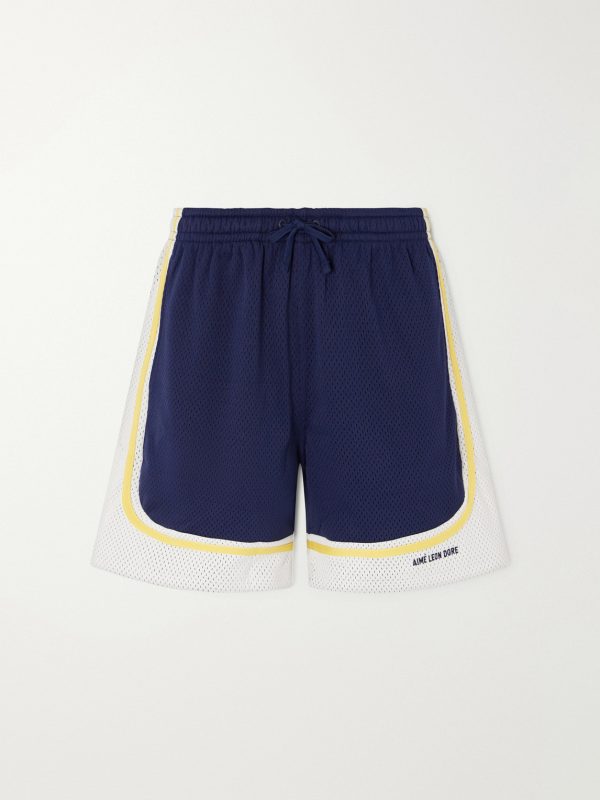 Novelty Straight-Leg Logo-Embroidered Mesh Drawstring Shorts