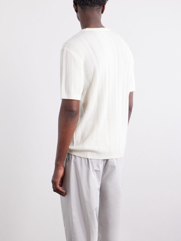Striped Pointelle-Knit Merino Wool T-Shirt - BK Striped Pointelle-Knit Merino Wool T-Shirt - BK