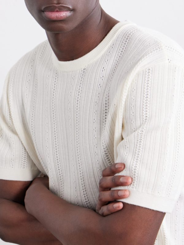 Striped Pointelle-Knit Merino Wool T-Shirt - CU Striped Pointelle-Knit Merino Wool T-Shirt - CU