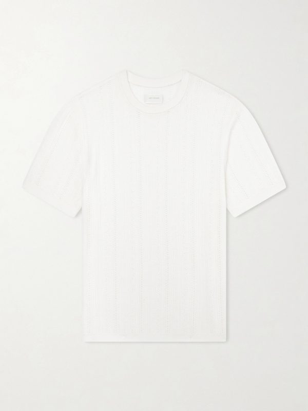 Striped Pointelle-Knit Merino Wool T-Shirt Striped Pointelle-Knit Merino Wool T-Shirt