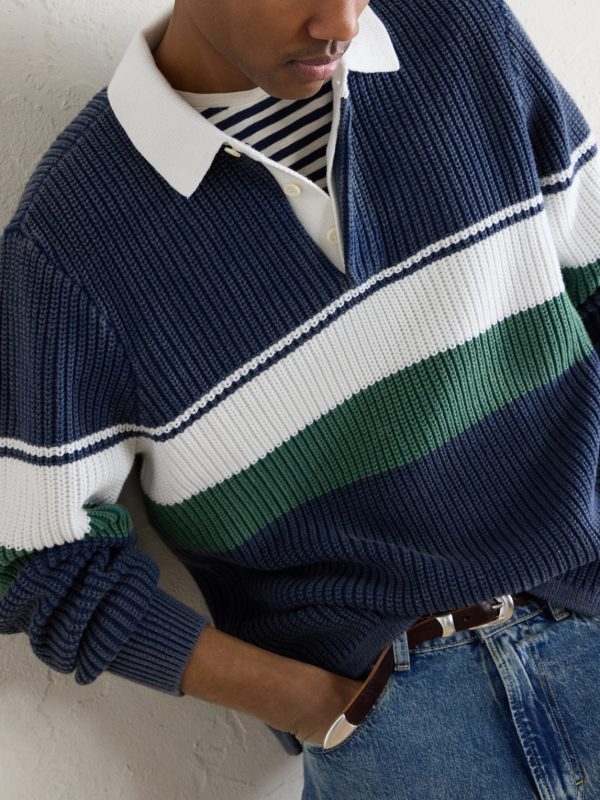 Knitted Cotton Rugby Polo Sweater - CU Knitted Cotton Rugby Polo Sweater - CU