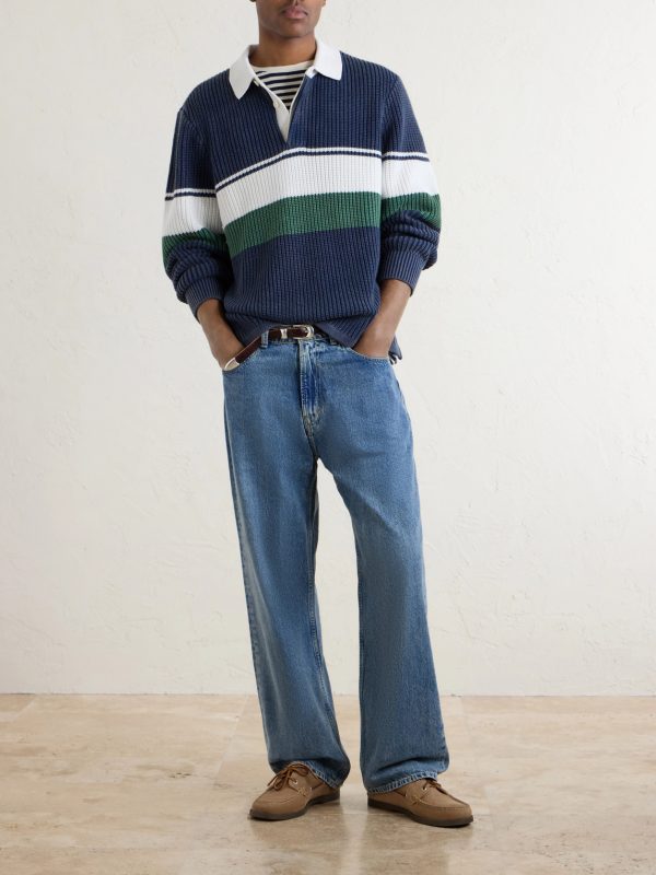 Knitted Cotton Rugby Polo Sweater - OU Knitted Cotton Rugby Polo Sweater - OU