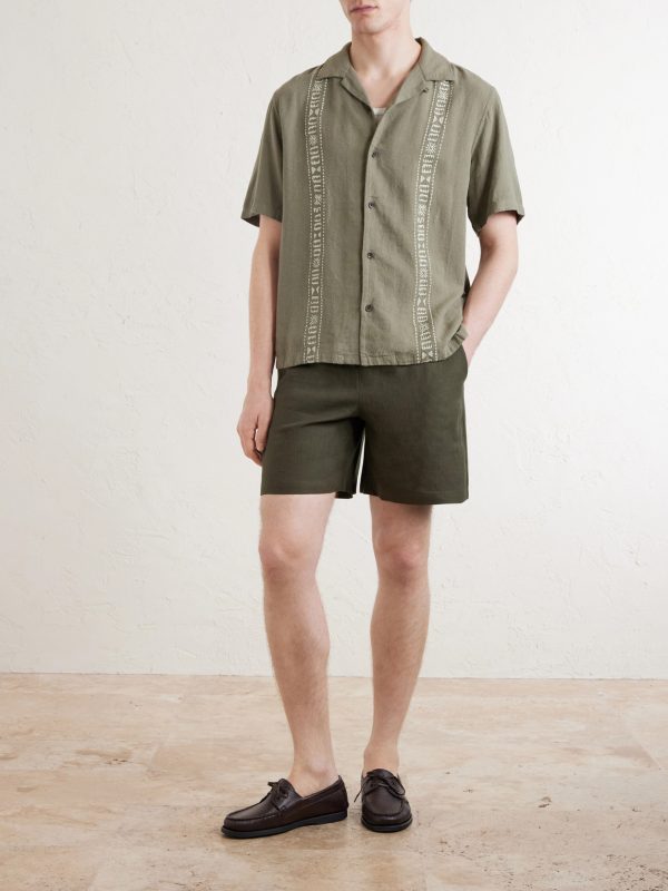 Embroidered Linen-Blend Shirt - OU Embroidered Linen-Blend Shirt - OU