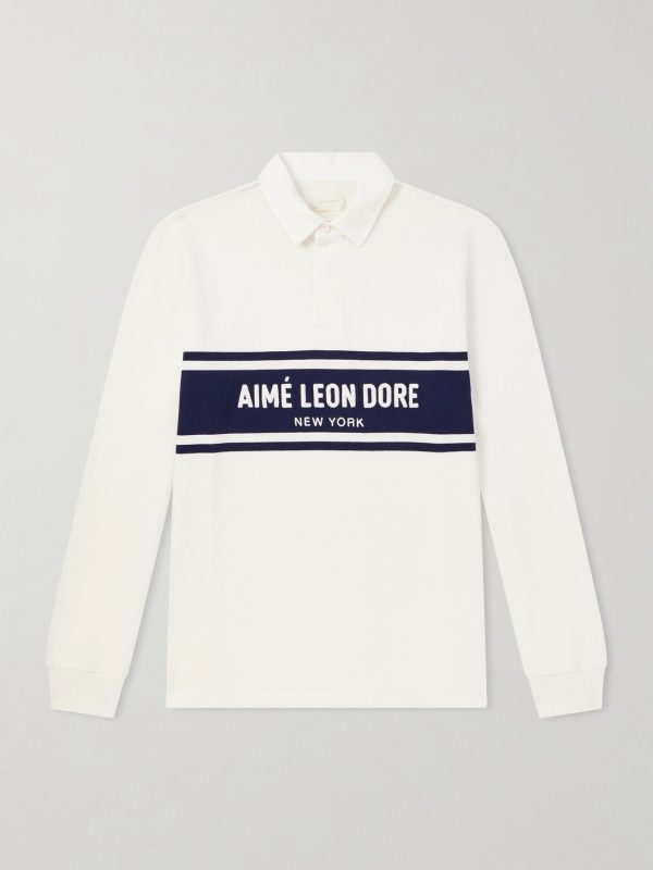 Logo-Embroidered Striped Cotton Polo Sweater Logo-Embroidered Striped Cotton Polo Sweater