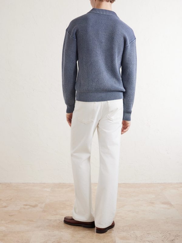 Knitted Cotton-Blend Polo Sweater - BK Knitted Cotton-Blend Polo Sweater - BK