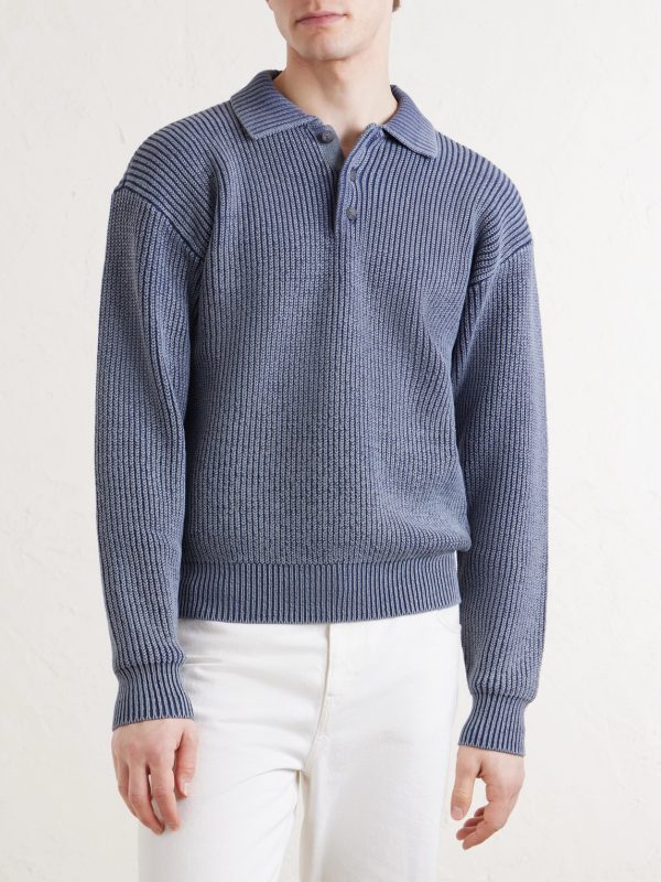 Knitted Cotton-Blend Polo Sweater - FR Knitted Cotton-Blend Polo Sweater - FR