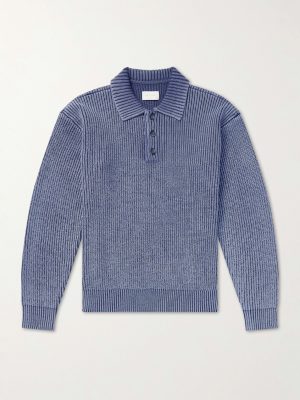 Knitted Cotton-Blend Polo Sweater