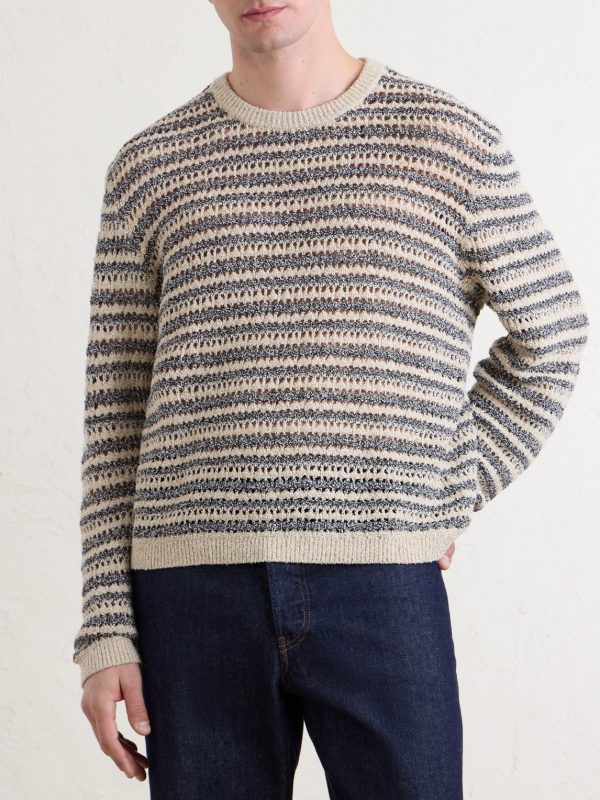 Striped Open-Knit Cotton-Blend Sweater - FR Striped Open-Knit Cotton-Blend Sweater - FR