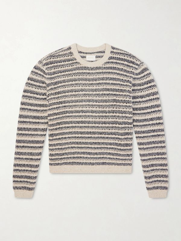 Striped Open-Knit Cotton-Blend Sweater Striped Open-Knit Cotton-Blend Sweater