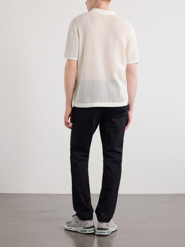 Open-Collar Open-Knit Cotton Polo Shirt - BK