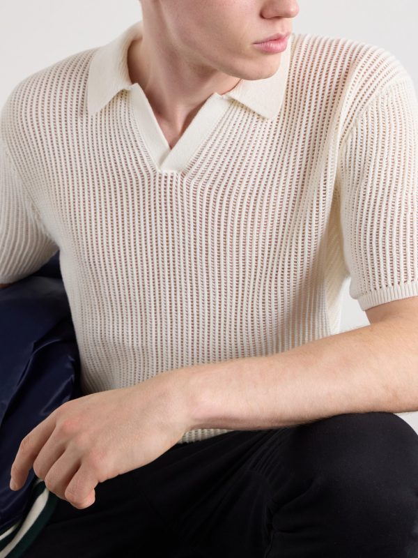 Open-Collar Open-Knit Cotton Polo Shirt - CU