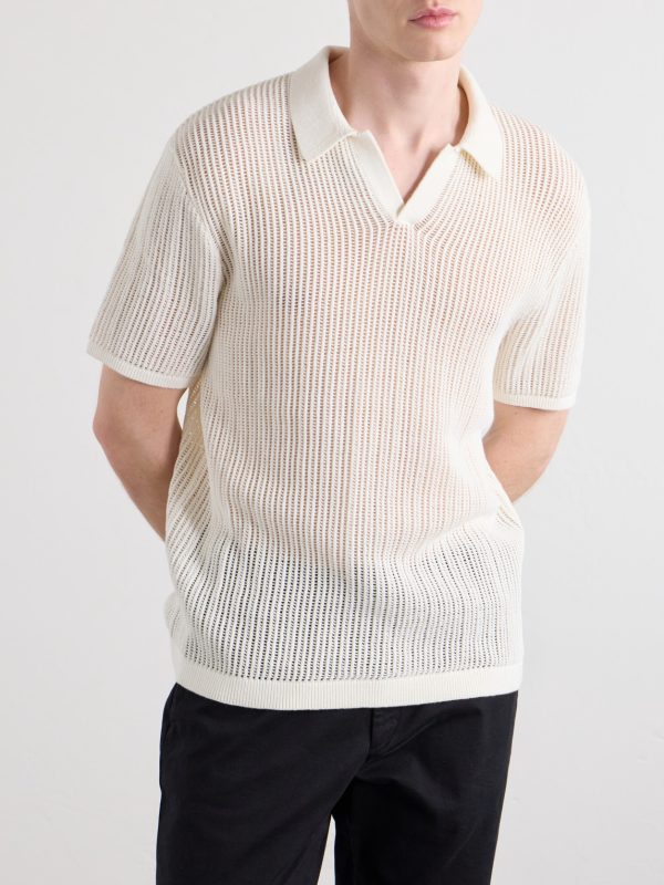 Open-Collar Open-Knit Cotton Polo Shirt - FR