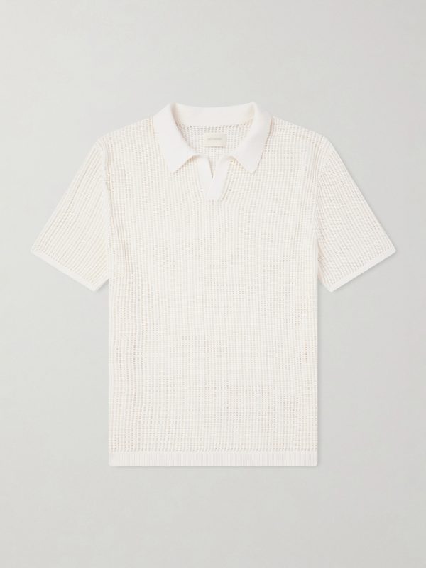 Open-Collar Open-Knit Cotton Polo Shirt