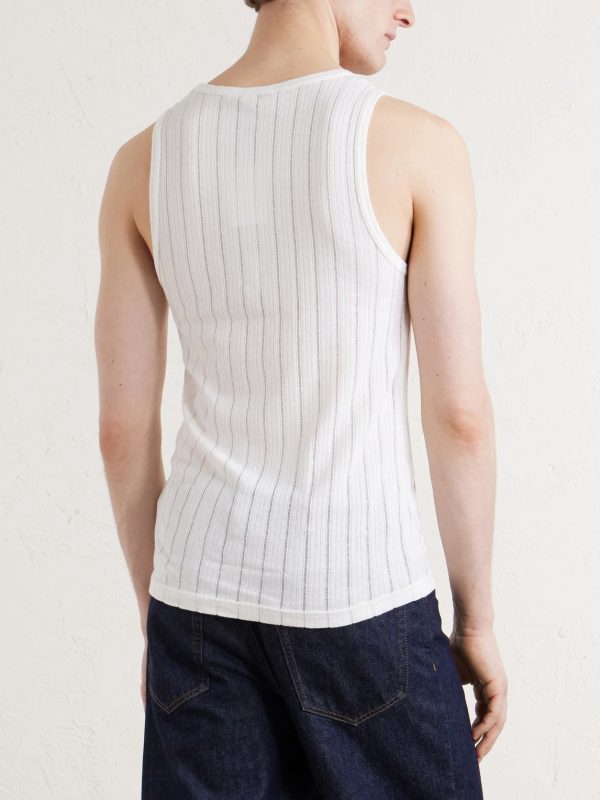 Pointelle-Knit Cotton and Linen-Blend Tank Top - BK Pointelle-Knit Cotton and Linen-Blend Tank Top - BK