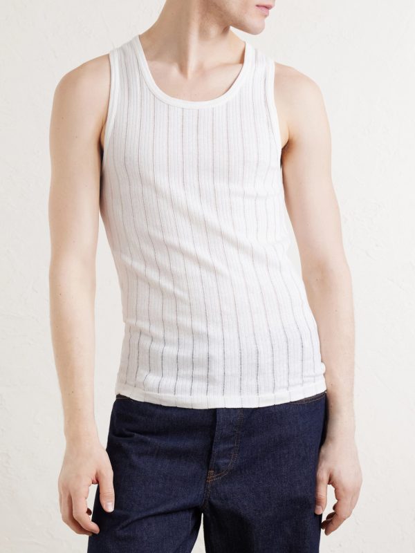 Pointelle-Knit Cotton and Linen-Blend Tank Top - FR Pointelle-Knit Cotton and Linen-Blend Tank Top - FR