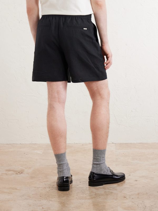 Straight-Leg Linen Drawstring Shorts - BK Straight-Leg Linen Drawstring Shorts - BK