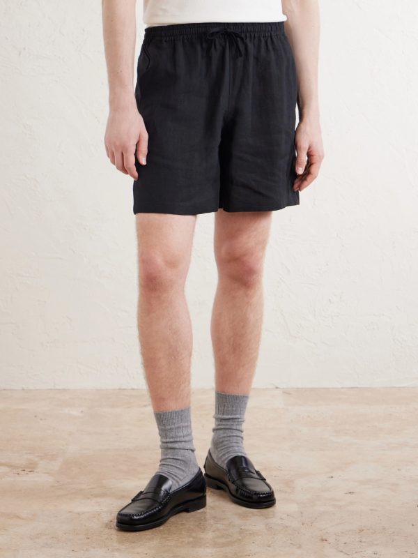 Straight-Leg Linen Drawstring Shorts - FR Straight-Leg Linen Drawstring Shorts - FR