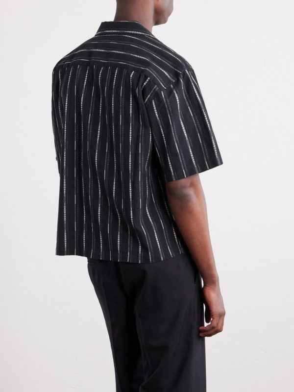 Camp-Collar Striped Cotton-Blend Jacquard Shirt - BK Camp-Collar Striped Cotton-Blend Jacquard Shirt - BK