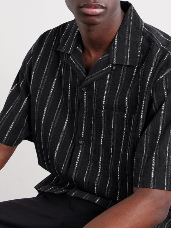 Camp-Collar Striped Cotton-Blend Jacquard Shirt - CU Camp-Collar Striped Cotton-Blend Jacquard Shirt - CU