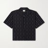 Camp-Collar Striped Cotton-Blend Jacquard Shirt Camp-Collar Striped Cotton-Blend Jacquard Shirt
