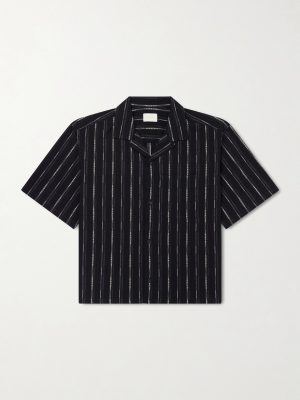 Camp-Collar Striped Cotton-Blend Jacquard Shirt