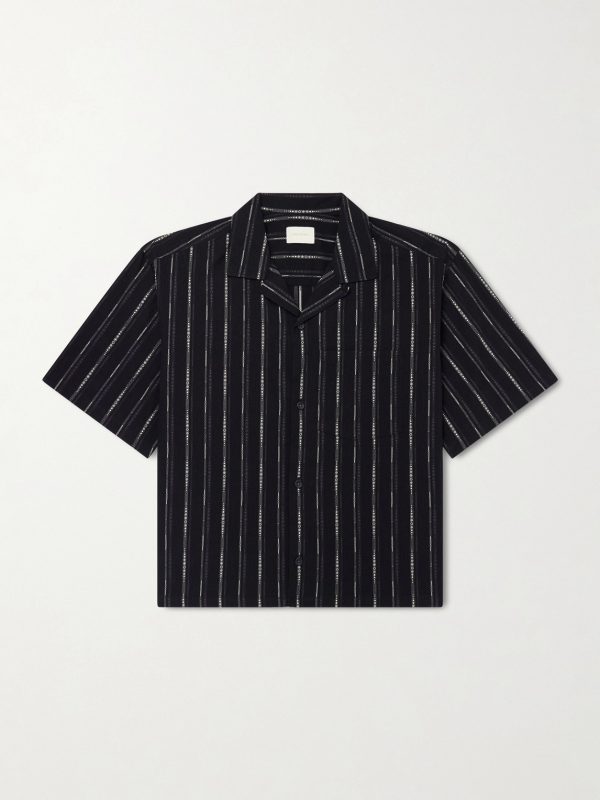 Camp-Collar Striped Cotton-Blend Jacquard Shirt Camp-Collar Striped Cotton-Blend Jacquard Shirt