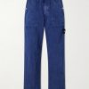 STONE ISLAND DENIM Straight-Leg Logo-Appliquéd Crinkled-Shell Trousers STONE ISLAND DENIM Straight-Leg Logo-Appliquéd Crinkled-Shell Trousers