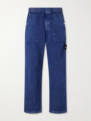 STONE ISLAND DENIM Straight-Leg Logo-Appliquéd Crinkled-Shell Trousers