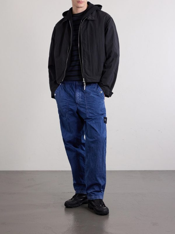 STONE ISLAND DENIM Straight-Leg Logo-Appliquéd Crinkled-Shell Trousers - OU STONE ISLAND DENIM Straight-Leg Logo-Appliquéd Crinkled-Shell Trousers - OU