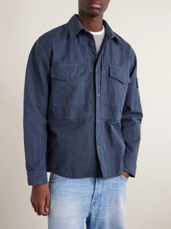 STONE ISLAND GHOST Garment-Dyed Cotton and Linen-Canvas Overshirt - FR STONE ISLAND GHOST Garment-Dyed Cotton and Linen-Canvas Overshirt - FR