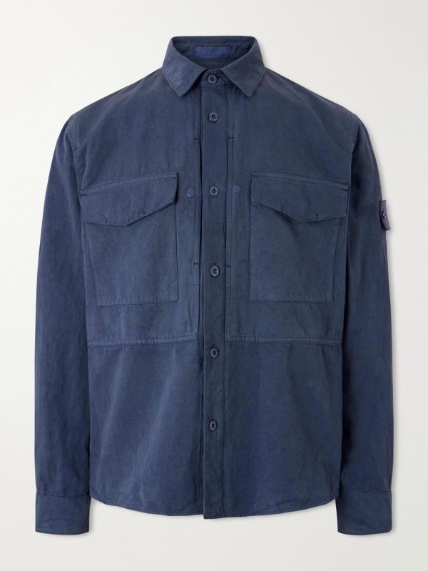 STONE ISLAND GHOST Garment-Dyed Cotton and Linen-Canvas Overshirt STONE ISLAND GHOST Garment-Dyed Cotton and Linen-Canvas Overshirt