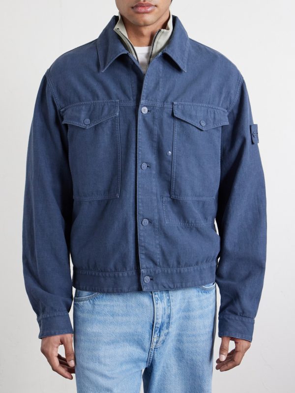 STONE ISLAND GHOST Linen-Blend Trucker Jacket - FR STONE ISLAND GHOST Linen-Blend Trucker Jacket - FR