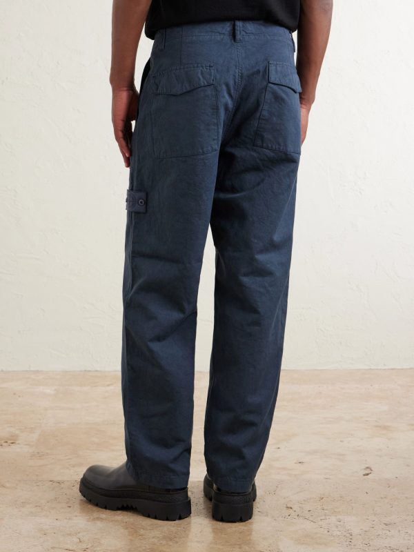 STONE ISLAND GHOST Straight-Leg Cotton and Linen-Blend Trousers - BK STONE ISLAND GHOST Straight-Leg Cotton and Linen-Blend Trousers - BK