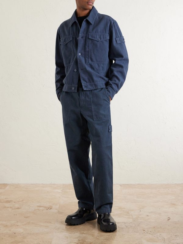 STONE ISLAND GHOST Straight-Leg Cotton and Linen-Blend Trousers - OU STONE ISLAND GHOST Straight-Leg Cotton and Linen-Blend Trousers - OU