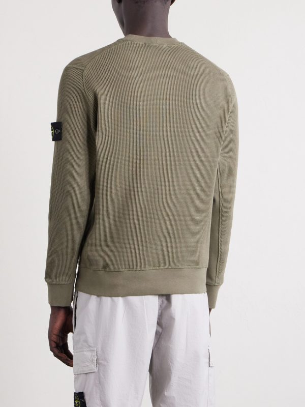 Waffle-Knit Organic Cotton Fleece Sweater - BK Waffle-Knit Organic Cotton Fleece Sweater - BK